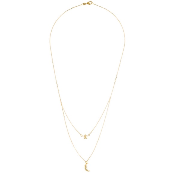 14K Yellow Gold Moon & Star Layered Necklace - Picture 2 of 2